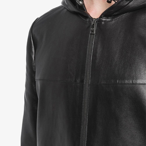 Veste en cuir PU noir pour homme, sans capuche, fermeture éclair, style décontracté, hiver, couleur unie, coupe régulière, imperméable, respirante - Product Image 6