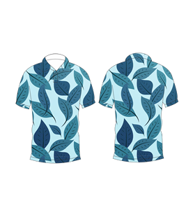 Polo con Estampado de Hojas en Tono Azul, Sublimado, Patrón Completo, Transpirable, Manga Corta, Estilo Golf, Casual - Product Image 3