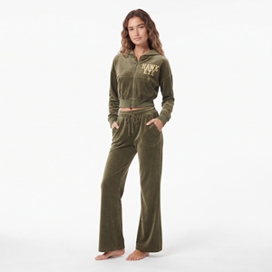 Ensemble de survêtement en velours pour femme, sweat à capuche court à manches longues et pantalon de jogging large, tenue décontractée, ensemble deux pièces écologique pleine longueur - Product Image 5