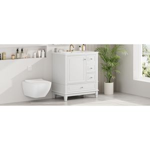 Mobile da Bagno Bianco da 30 Pollici con Lavabo, Una Porta e Ripiano, Tre Cassetti con Chiusura Ammortizzata - Product Image 2