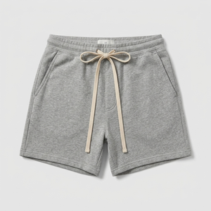 Shorts décontractés gris en coton uni pour homme, taille mi-haute, tricotés, respirants, avec cordon de serrage et poches - Product Image 1
