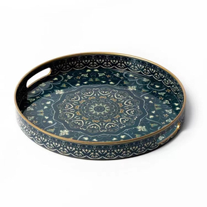 Designer Pearl Wooden Serving <b>Trays</b> <b>Round</b> Shape For Dining <b>Table</b> Food & Drinks Serving <b>Trays</b> Home & Hotels Supplies - Product Image 1