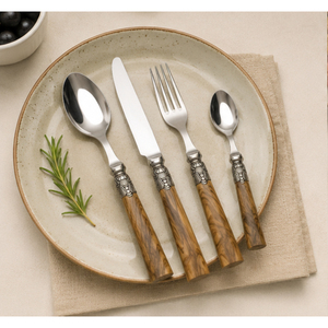 Ensemble de couverts de luxe de style français en acier inoxydable avec manche en bois naturel et finition vintage polie à la main pour la table de dîner raffinée - Product Image 2