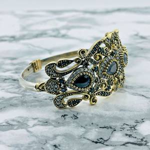 Black Onyx Ottoman Cuff <b>Bracelet</b> Adjustable Vintage Style Cuff <b>Bracelet</b> Bangle Ethnic Wedding Jewelry Antique Gold Color - Product Image 3