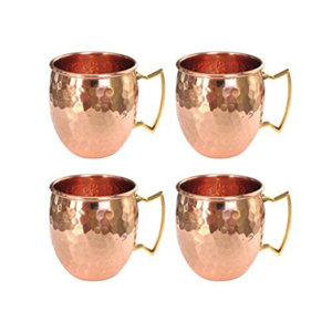 Attractive Pure Copper <b>Mugs</b> <b>Set</b> Of 4 Handcrafted Hammered Finish Solid Copper Barware & Drinkware Gift <b>Set</b> With Brass Handles - Product Image 1