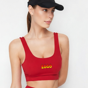 Soutien-gorge de sport OEM pour l'entraînement, vêtement de sport, soutien-gorge à col en U profond, haut de gym pour filles, soutien-gorge de sport à dos croisé, soutien-gorge de fitness rouge pour femmes - Product Image 4