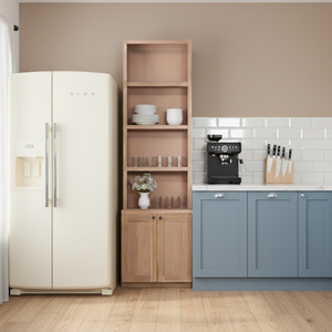 Armoire de cuisine moderne en teck avec étagères et portes vitrées, couleur naturelle, pour la salle à manger et la cuisine - Product Image 5
