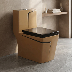 WC monobloc en céramique haut de gamme bicolore avec finition ergonomique ultra-brillante pour toilettes commerciales contemporaines - Product Image 1