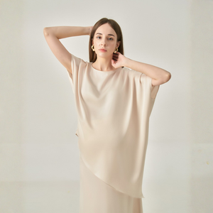 Blusa Minimalista de Organza de Seda para Uso Diario, Informal, de Oficina, Formal, con Cuello Redondo, Manga Corta, Holgada, Antiarrugas, Estilo Vietnamita - Product Image 1