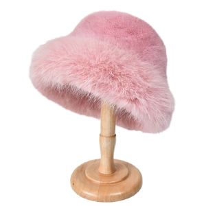 Pink Faux <b>Fur</b> Bucket Hat Women's Winter Fashion Casual Solid Color Plush Hat - Product Image 1