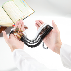 Perles de prière islamiques en pierre naturelle Blustin, 99 perles de Dhikr en acier avec pochette exclusive et coffret cadeau haut de gamme - Product Image 6