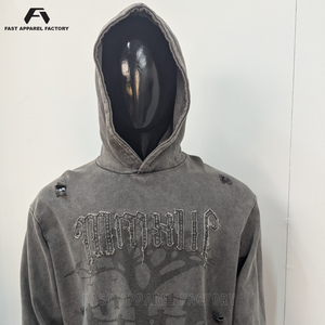 Hoodie homme de qualité supérieure, imprimé sur mesure, en coton, style streetwear, effet délavé, patchwork. - Product Image 4