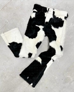 Chaqueta de cuero auténtica de alta gama con pelo de vaca, abrigo de piel de vaca en blanco y negro, manga larga con cremallera, moda urbana auténtica - Product Image 4