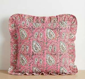 Housses de coussin 100 % coton imprimées au bloc, faites à la main, décoratives, à motifs floraux, vintage, avec volants - Product Image 6