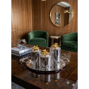 High In Demand Silver Shiny Polished Stainless Steel Hammered Texture Spice Container With Gold Butterflies Top Kitchenware - Product Image 1