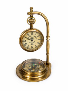 Antique Brass <b>Desk</b> <b>Clock</b> with Compass Vintage Nautical Tabletop Timepiece Retro Office Home Decor - Product Image 1