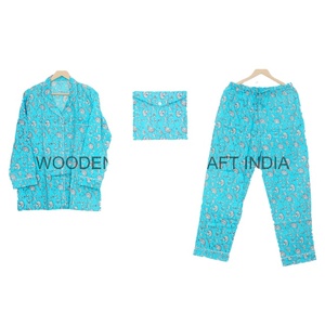 ชุดนอนผ้าซาตินพิมพ์ลายดอกไม้สไตล์อินเดีย ผ้าฝ้าย 100% สำหรับเพื่อนเจ้าสาว ชุดนอนผู้หญิง กางเกงและเสื้อเชิ้ต - Product Image 2