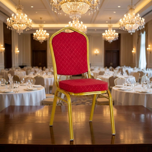 Sedia da Banchetto Impilabile in Metallo Dorato Ingrosso Imbottita per Hotel Matrimonio Evento Festa Ristorante Sala - Product Image 1