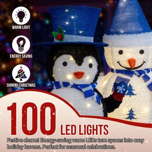 Set di 2 Decorazioni Natalizie Luminose a Forma di Pinguino e Pupazzo di Neve, 100 LED Bianco Caldo Pre-illuminati, Statuette e Giocattoli Festivi - Product Image 4