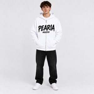 Sweat-shirt à capuche zippé blanc en molleton de coton uni, idéal pour l'hiver, avec logo personnalisé sur le devant, style streetwear décontracté - Product Image 4