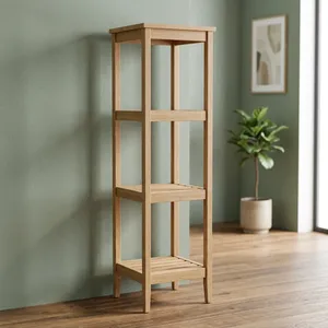 Étagère de rangement minimaliste en bois à 3 niveaux, porte-serviettes autoportant, organisateur gain de place pour salle de bain et placard - Product Image 5