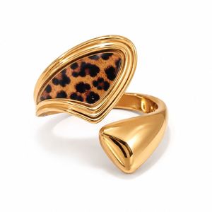 Anillos llamativos para mujer, chapados en oro de 18 quilates, PVD, antideslustre, ajustables, con estampado animal, anillo de leopardo dorado - Product Image 2