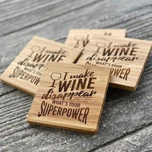 Posavasos Redondos de Madera de Temporada al por Mayor con Diseño de Frases de Vino, Novedosos, Reutilizables, Ecológicos, Modernos, Decorativos para Mesa - Product Image 1