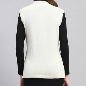 Gilet en tricot sans manches pour femme, col en V, avec poches, couleur unie, décontracté, pour l'automne, 100% acrylique, simple boutonnage - Product Image 2