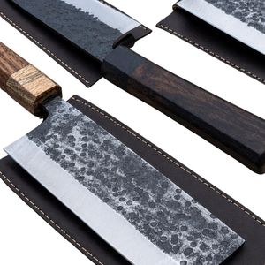 Ensemble de couteaux de chef durables en 6 pièces, lames en acier inoxydable, poignées ergonomiques en bois ambidextres, compatibles lave-vaisselle, pour les professionnels - Product Image 6