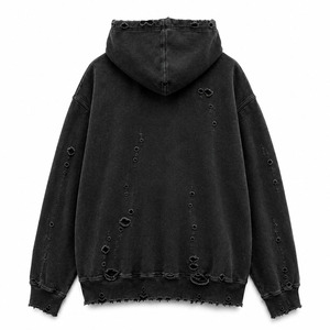 Pull à Capuche Oversize Personnalisé avec Logo, Bleu Ciel Vieilli, pour Hommes et Femmes, en Polaire Déchirée, Grammage Lourd, 100% Coton - Product Image 2
