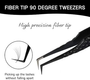 Pinces à cils pour extensions de cils, pointe en fibre, prise diamantée, pinces à 90 degrés pour extensions de cils, précision professionnelle, noires - Product Image 2