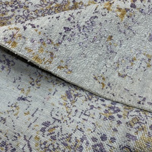 8x10 Ft Hand Knotted Silk Abstract Vintage Area Rug for Luxury Room & Bedroom Ivory Gold & Lavender - Product Image 5