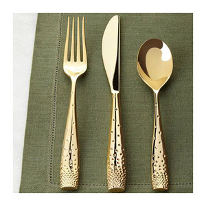 Ensemble de couverts en acier inoxydable de qualité supérieure avec manche martelé de luxe, poli miroir, forgé, pour table de mariage royal - Product Image 1