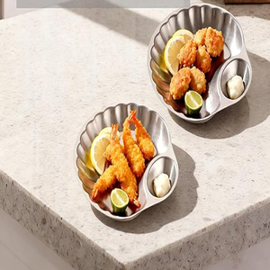 Ensemble de 2 plateaux de service pour chips et trempettes, en acier inoxydable 304 vintage avec section pour trempettes, plat de service - Product Image 4
