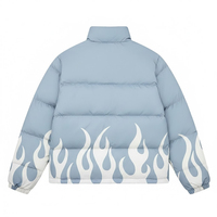 Blouson matelassé décontracté à fermeture éclair motif flamme pour homme, col montant, en polyester, imprimé, style bulle, prix abordable, pour l'hiver