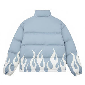 Blouson matelassé décontracté à fermeture éclair motif flamme pour homme, col montant, en polyester, imprimé, style bulle, prix abordable, pour l'hiver - Product Image 2