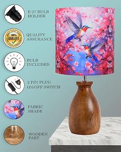 Wooden <b>Table</b> <b>Lamp</b> Printed Fabric Lampshade <b>Portable</b> Decorative Bedside Light for Living Room Bedroom - Product Image 3