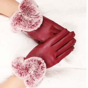 Guantes de cuero para mujer, cálidos, con forro de piel, para conducir, a prueba de viento, con pantalla táctil - Product Image 5
