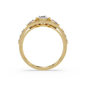 Anillo de compromiso de oro de 14K con diamante ovalado de 2.00 ct cultivado en laboratorio, estilo Art Deco, con halo y piedras laterales en forma de pera, para mujer, joyería fina, venta al por mayor. - Product Image 3