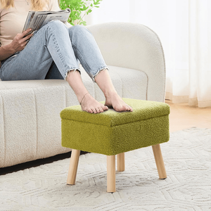 Green Rectangular <b>Storage</b> Ottoman <b>with</b> Teddy Fleece Upholstery Solid Wood Legs Foot <b>Stool</b> Bench for Entryway - Product Image 5
