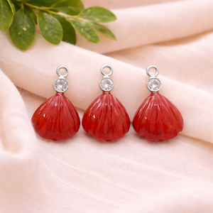 Carnelian Shell Pendant <b>Silver</b> Plated with CZ <b>Charm</b> Hand Carved Gemstone Ocean Inspired Jewelry Gift for Women Wholesale - Product Image 3
