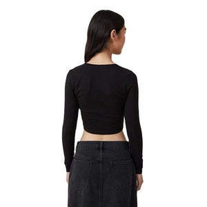 Nuevo Diseño, Mangas Largas, Corte Regular, Ajuste Delgado, Estilo Vintage, Personalizado, Liso, Ropa de Moda, Transpirable, 100% Algodón, Camiseta de Manga Larga para Mujer - Product Image 6