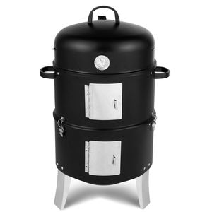 Griglia BBQ Rotonda a Doppio Strato per Uso Intensivo, Affumicatore Verticale in Acciaio a Carbone con Altezza Regolabile per Cucina all'Aperto, Nera - Product Image 2