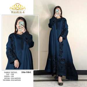 Diseñador Shalwar Kameez Exquisito trabajo de bordado de varios hilos Heavy Georgette Dull Santoon Fondo de seda para fiestas indias - Product Image 1