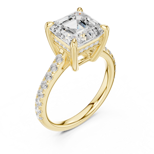 Anillo de Compromiso de Diamantes de Corte Asscher y Corte Brillante Redondo de 4 Quilates, Cultivados en Laboratorio, de Oro Sólido de 14K, Certificados por IGI, para Mujer, Diseñador de Moda - Product Image 4
