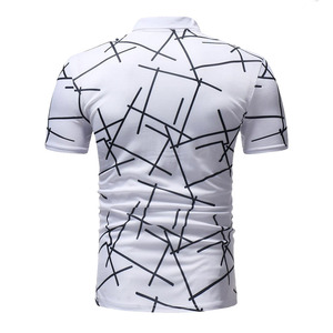 Polo pour homme à imprimé géométrique blanc, manches courtes, tricoté, respirant, style décontracté - Product Image 2