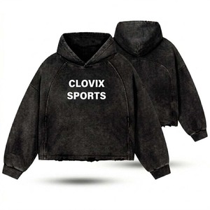 Sweat-shirt à capuche unisexe en coton épais personnalisé, coupe oversize, avec logo imprimé en relief et strass, style streetwear - Product Image 1