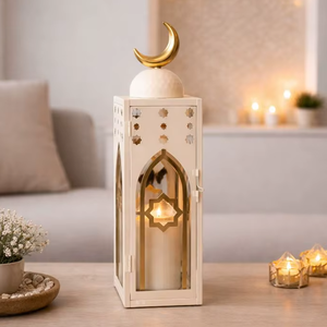 Luxury Islamic Ramadan <b>Lantern</b> Metal Moon Top Warm Candle Glow Decorative Table <b>Lamp</b> for Home Festival Decor Gift - Product Image 1