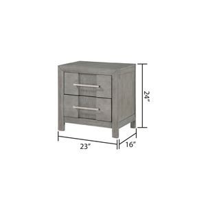 Comodino a 2 cassetti in legno grigio stile moderno con maniglie in metallo argentato - Product Image 4