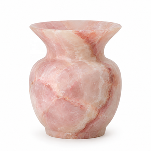 Jarrón Romántico de Ónix Rosa Pastel con Borde Ancho, Textura de Nube, Estilo Cuarzo Rosa Natural, Maceta de Piedra, Decoración con Estética Femenina y Dulce - Product Image 1